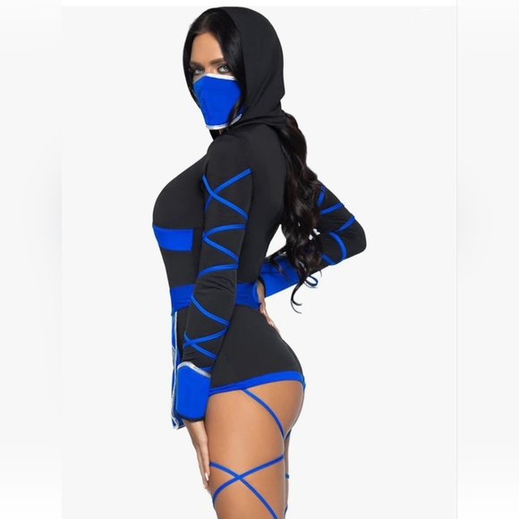 Halloween Dragon Ninja Leg Avenue Costume Blue Black XL Hooded Long Sleeve - Picture 3 of 10
